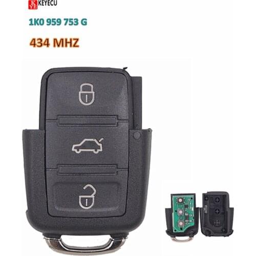 Keyecu New Replacement Remote Key Head Fob 3 Button 434Mhz for Volkswagen Seat Skoda 1K0 959 753 G