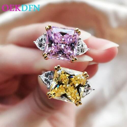 OEKDFN 100% 925 Sterling Silver Ring Citrine Pink Sapphire Created Moissanite Gemstone Wedding Engagement Rings Fine Jewelry