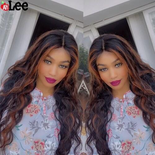 Alilee Brown Highlights Body Wave Transparent Lace Front Pre Plucked Wig Peruvian Virgin Human Hair Wigs For Black Women