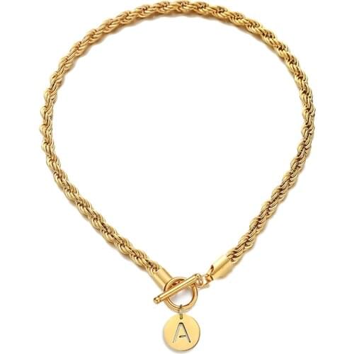 Stainless Steel Rope Link Chain Initial Letter Choker Necklace For Women Girl Customize Name Pendant Necklace Jewelry Gift