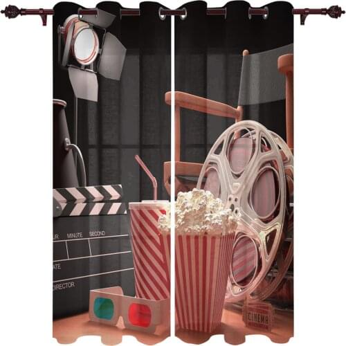 Movie Projector Popcorn Retro Style Curtains for Bedroom Kids Room Living Room Window Curtain Luxury Curtains for Kitchen
