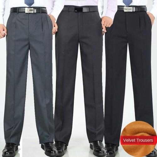 Straight Loose Double Pleated Fleece Winter Dress Pants Office Business Formal Trousers for Men Suit pants size