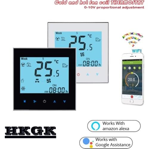 0-10V adjustable room air conditioning thermostat-2P/4P wifi temperature controller, Work with Alexa Google home,24VAC 85-230VAC