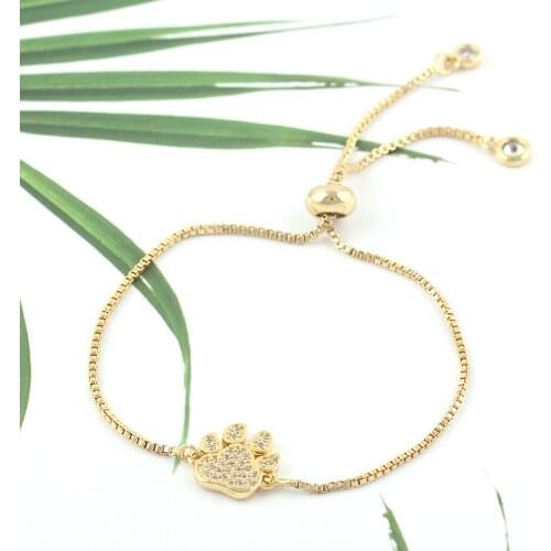 Luxury CZ white zircon cat dog Paw Charms bracelet Adjustable Link Chain women bracelets & bangles for women Jewelry accessories