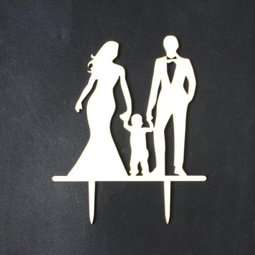 Family Style Cake Topper Silhouette Wedding Birthday Party Cake Topper Arcylic Wood Cake Topper