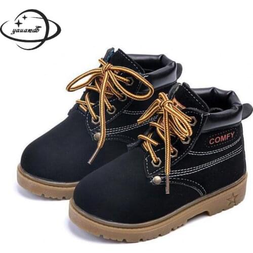 0-5y Add Wool Warm Kids Boots Autumn Spring Boys Girls Pu Childrens Boots Muscle Comfortable Anti-slippery Shoes Y28