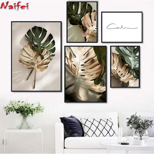 Nordic abstract gold leaf home decor 5d diamond painting Scandinavian nature poster cross stitch kits diamond embroidery picture