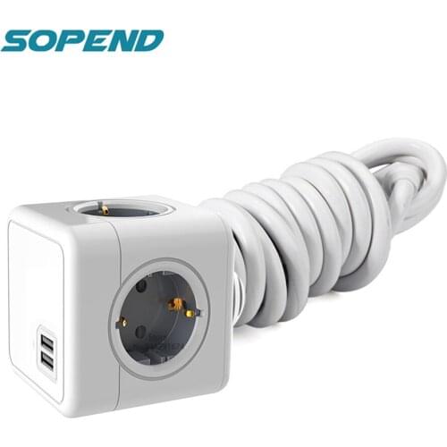 Sopend EU Plug Smart 1.5 M Socket Extension Cable Power Strip Electrical Powercube 2 USB 5V 2.1A Charger Adapter 4 Outlets Home