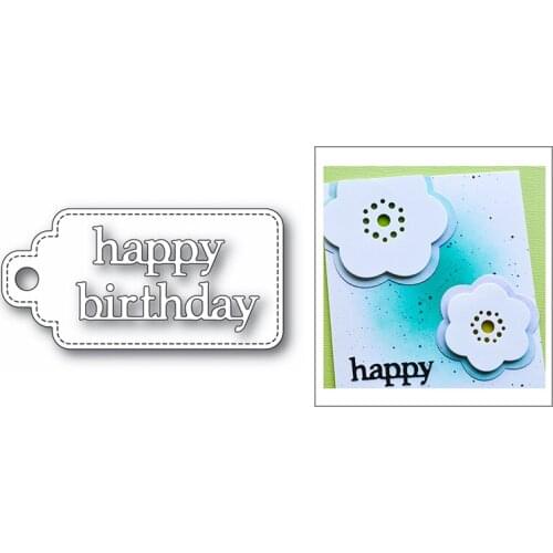 Stitched Tag Label Happy Birthday Words 2020 3D New Metal Cutting Dies For DIY Scrapbooking Album Decorative Embossing Craft Cut