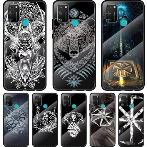 Slavic Viking Symbol Kolovrat Tempered Glass Cover For Honor 30 20 10 9X 8X Pro Plus Lite Silicone Phone Case Coque