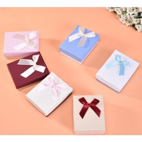 High Quality Jewelry Package 12Pack/Lot Creative Box Ribbon Bow Necklace/Earring Kraft Paper 8x5x3 cm Gift Box Cases