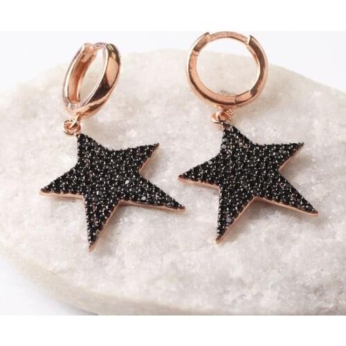 Women Handmade Black Star Zircon Earring, Handmade 925Silver Woman Zircon Earring,Handmade Zircon Women Earring