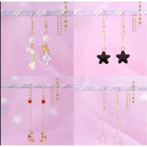 Lolita Alice Earrings For Women Cute Cartoon Enamel Colorful Alice Girl Earrings Kawaii Jewelry B495