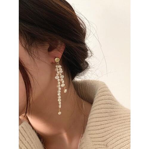 Kshmir Natural pearl baroque style high - class sense long tassel fashion temperament female earrings jewelry gifts 2021