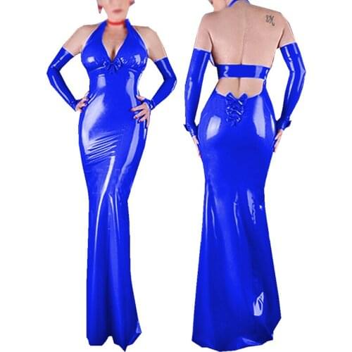 Women Long Dress Bowknot Halter V-neck Bodycon Dress Gothic Sleeveless Cosplay Costumes Vestido With Gloves Plus Size 7XL