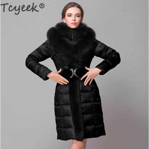 Tcyeek Winter Luxury Natural Fox Fur Down Coat Female Ladies Long Thick Warm Duck Down Jacket Hooded Women Parka Hiver B14DY033