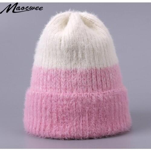 Winter Womens Faux Mink Fur Hats Knitted Cap Fashionable Fuffy Ladies Genuine Beanie Female White Rabbit Casual Solid Color