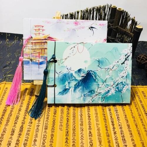 1pcs league original retro Chinese style antique wind line installed A6 small blank white leather small portable with tassel