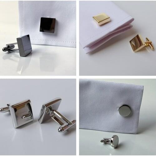 10Pairs/lot Bright Plain Surface Cufflinks Square/Round/Oval Copper Plating Cuff Links Simple Business Mens Jewelry Accessory