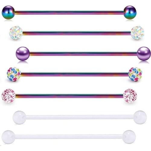 14G Industrial Barbells Earrings Stainless Steel Rainbow Cartilage Piercing Bars Barbell 7pcs