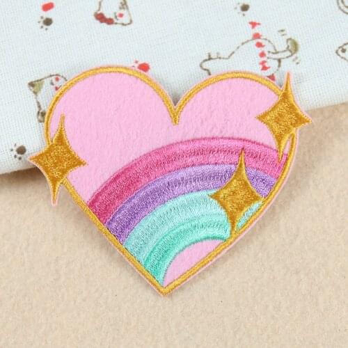 2pcs Lovely Pink Rainbow Star Heart Embroidered Patches for Clothing T-shirt Jeans Iron on Clothes Small Appliques Stripe Diy