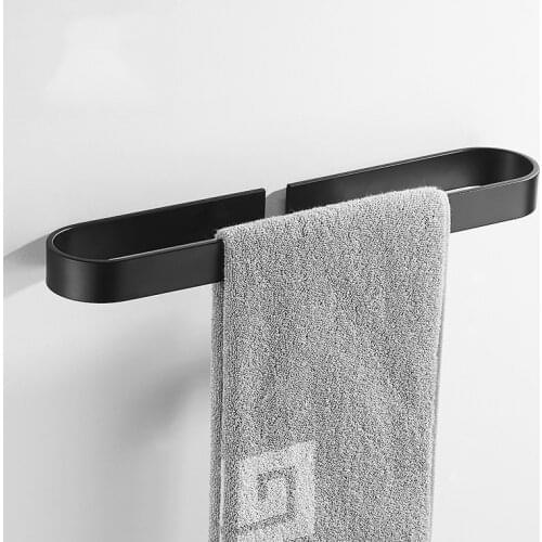 30-60CM Space Aluminum Towel Ring with Nail Glue Black Bathroom Hanging Scandinavian Creative Towel Rack Bath Towel Bar