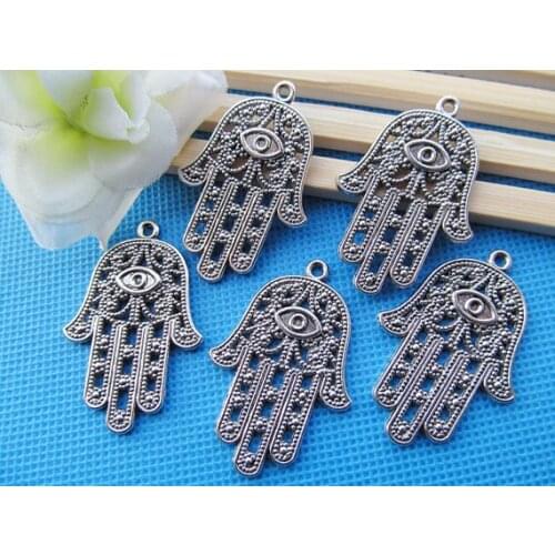 50pcs Vintage Heavy Antique Silver/Antique Bronze Filigree The hand of Fatima Hamsa with Eye Pendant Charm/Finding,fit cabochon