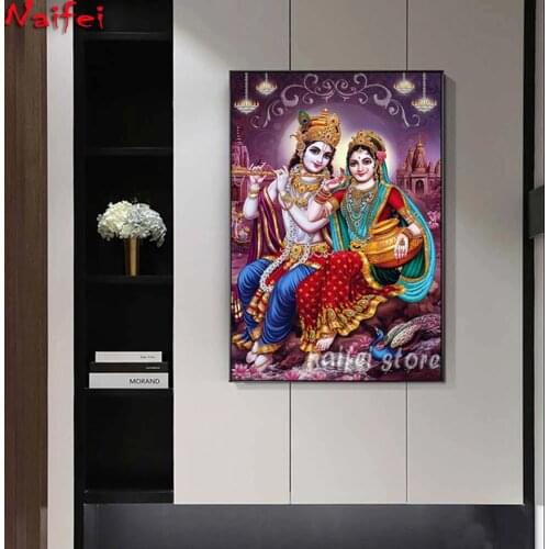 5D Diamond Painting India Religion Lord Radha Krishna DIY Diamond Embroidery Portrait Diamond Mosaic Wall Art Picture Home Decor
