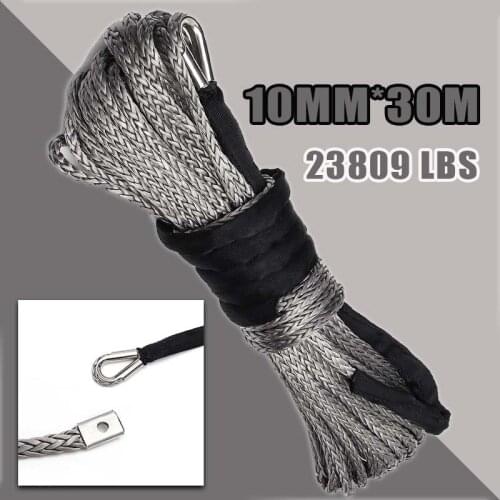 10MM x 30M 23000LBS 2/5" x 100ft Car Synthetic Winch Rope Line Grey Recovery Cable 4WD ATV Heavy Duty Rope Wrapped In A Loop