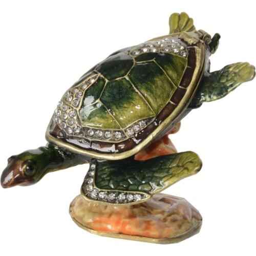 Bejeweled Turtle Jewelry Box Surfing Sea Turtle Trinket Box Crystal Turtle Figurines Collectible Gift