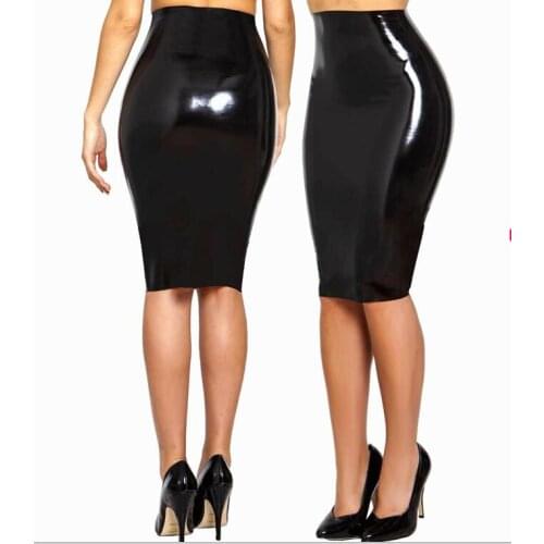 Seamless Module High Waist Black Latex Fetish Party Pencil Skirt Lingerie Without Zipper