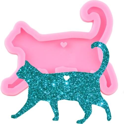 Shiny Glossy Cat Silicone Mold Epoxy Resin Craft Keychain Moulds Pendant Polymer Clay Mould DIY Handmade Charms Molds