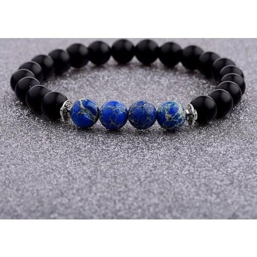 DOUVEI 8mm Matte Stone Blue Beads Bracelets For Women 5 Colors Vintage Elastic Jewelry Men Bracelet AB251