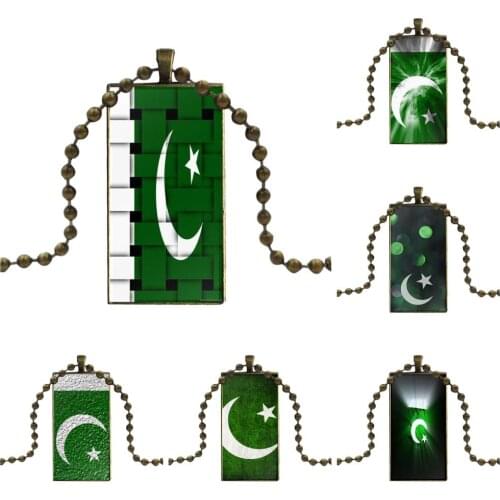 Brand Bronze Color Jewelry Fashion Statement Necklace Glass Necklaces Pendants For Women Girl Gift Retail Printed Pakistan Flag