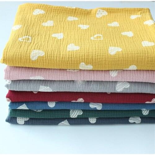 Heart-Shape Printed Cotton Crepe Fabric Double Cotton Linen Fabric Breathable Cotton Material For DIY Quilting&Sewing Sleepwear