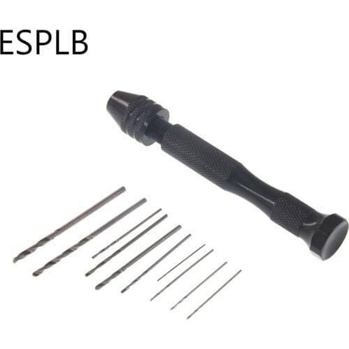 ESPLB Hand Drill Bit with 10pcs Twist Drills Bit Rotary Tools Mini Micro Aluminum Alloy Hand for Woodworking Drilling