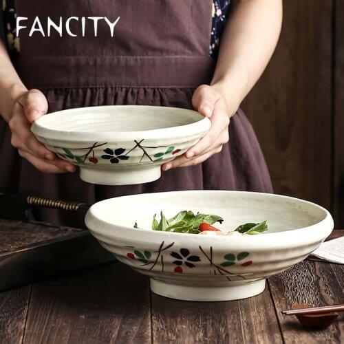FANCITY Japanese style ceramic cold noodle bowl trumpet hat bowl large bowl cold noodle bowl household ramen bowl soup bowl larg