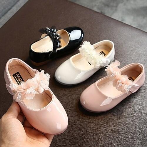 Girls leather shoes 2021 new crystal shoes baby white girls wedding shoes children flat shoes black pink