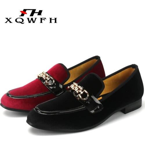Red shoes men velvet loafers fashion male casual shoes Handmade breathable mens dress smoking slipper flats for men