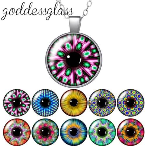 Colorful Eye dragon eye pupil Beauty Round Glass glass cabochon silver plated/Crystal pendant necklace jewelry for Gift