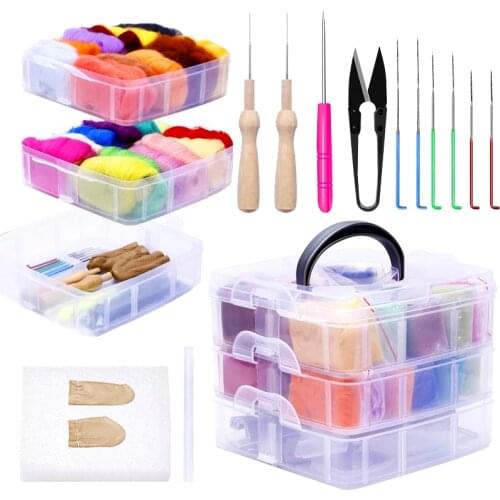 LMDZ 24 Colors DIY Wool Felting Kit Handmade Non Finished Poked Set Handcraft Kit for Wool Roving Materials Bag Pack Felt