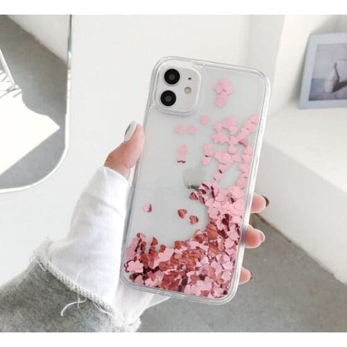 Love Heart Sequins Quicksand Case for iPhone 12 11 Pro MAX XS Max XR X 8 7Plus Clear Tpu Dynamic Liquid Glitter Case Phone Cover