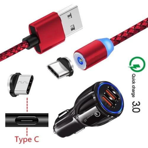 For Samsung galaxy A50 A20 M40 Xiaomi Mi9 Redmi Note 7 Nokia 8.1 OnePlus 7 Pro Magnetic Type C Cable QC 3.0 USB Fast Car charger