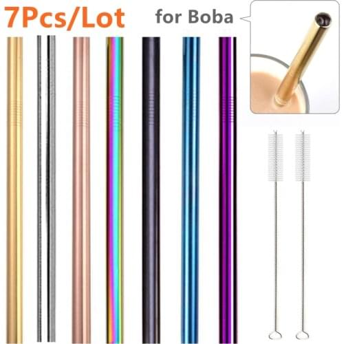 7 Colors 8.5" Wide Metal Drinking Straw 304 Stainless Steel Straws Set Reusable Boba Straw for Bubble Tea Milk Bar Accessory