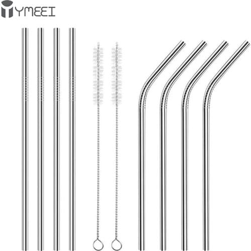 YMEEI Reusable Drinking Straw 304 Stainless Steel Straws Straight Bent Metal Straw With Cleaner Brush Pouch Wholesale