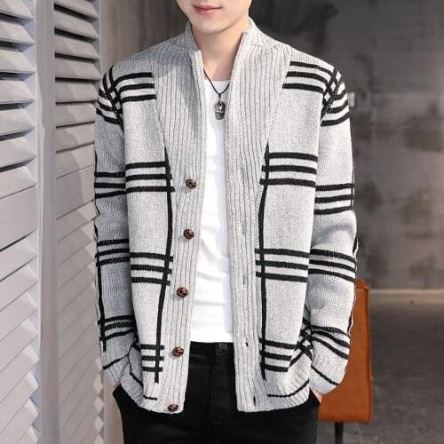 Mens striped sweaters long sleeve cardigans autumn winter thicken knitwear cardigan sweater youth Korean slim men sweater