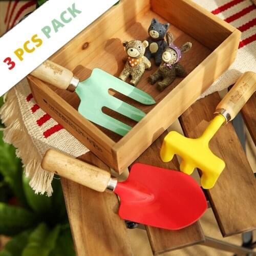 Garden Tools Set Mini Size for Planting Bonsai Carbon Steel Shovel Trowel Rake Fork 3 pcs Kids Toy Beach Play Flowers Succulent