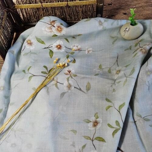 Natural pure ramie fabric Flower printing material High grade cheongsam robe dress tissu