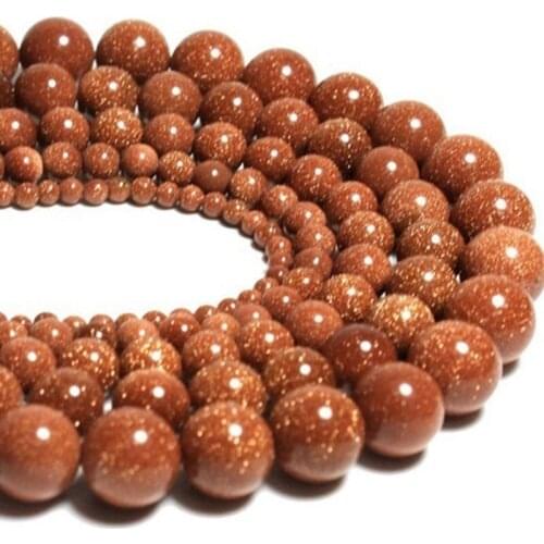 Natural Gold Sandstone Beads Gemstone Smooth Round Loose for Jewelry Making