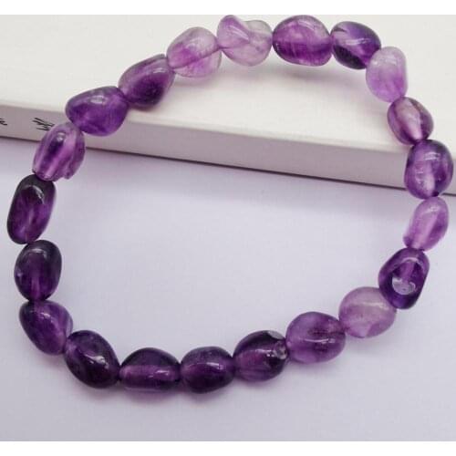 Natural 5-7MM Stone Purple Crystal Freeform Lrregular Gravel Shape Bracelet Stretch 7.5 Inch Jewelry G310